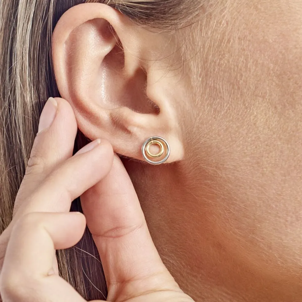 Boucles D'oreilles Pendantes Berangere Double Cercles Or Bicolore