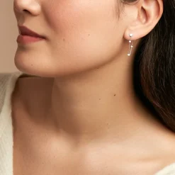 Boucles D'oreilles Pendantes Polka Argent Blanc