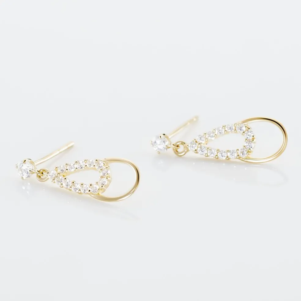 Boucles D'oreilles Pendantes Britain Or Jaune Oxyde De Zirconium
