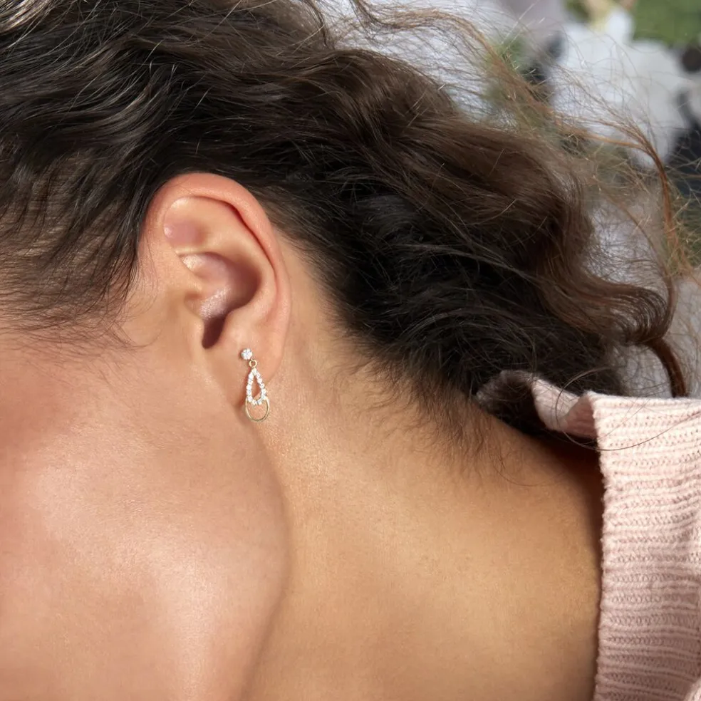 Boucles D'oreilles Pendantes Britain Or Jaune Oxyde De Zirconium