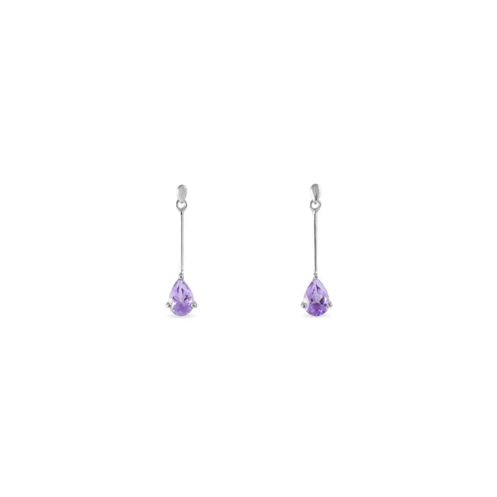 Boucles D'oreilles Pendantes Goutte Or Blanc Amethyste