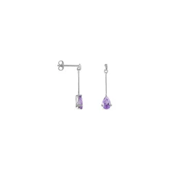 Boucles D'oreilles Pendantes Goutte Or Blanc Amethyste