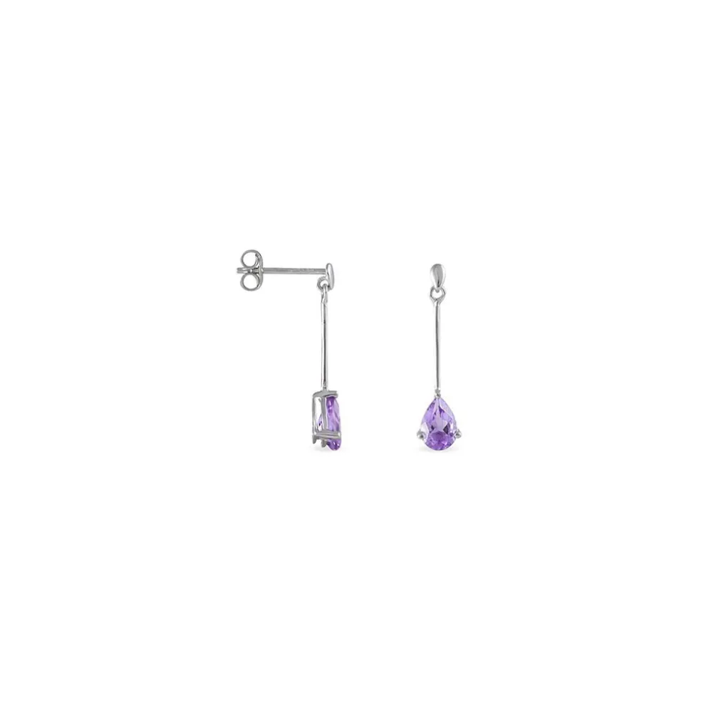 Boucles D'oreilles Pendantes Goutte Or Blanc Amethyste