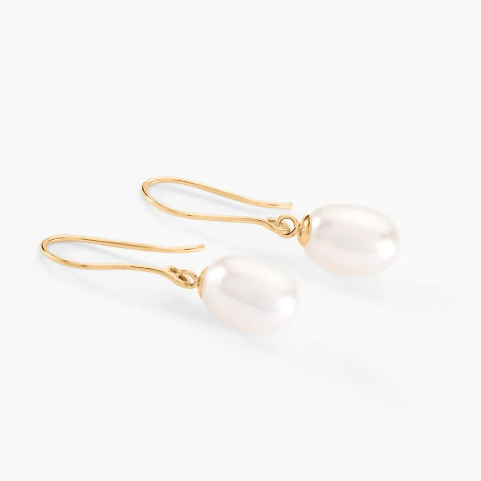 Boucles D'oreilles Pendantes Baroque Or Jaune Perle De Culture