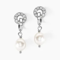 Boucles D'oreilles Pendantes Gaetane Argent Blanc Perle Oxyde