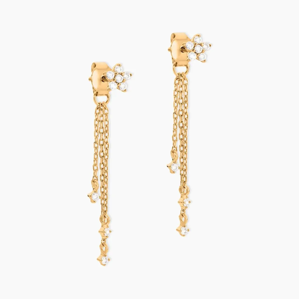 Boucles D'Oreilles Pendantes Solenne Plaqué Or Jaune Oxyde De Zirconium