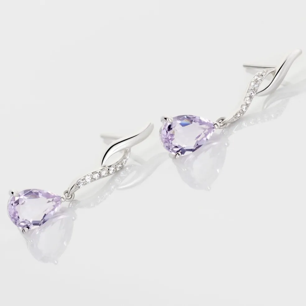 Boucles D'oreilles Pendantes Assaf Or Blanc Amethyste Et Oxyde
