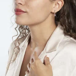 Boucles D'oreilles Pendantes Assaf Or Blanc Amethyste Et Oxyde
