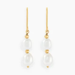 Boucles D'oreilles Pendantes Pearly Or Jaune Perle De Culture