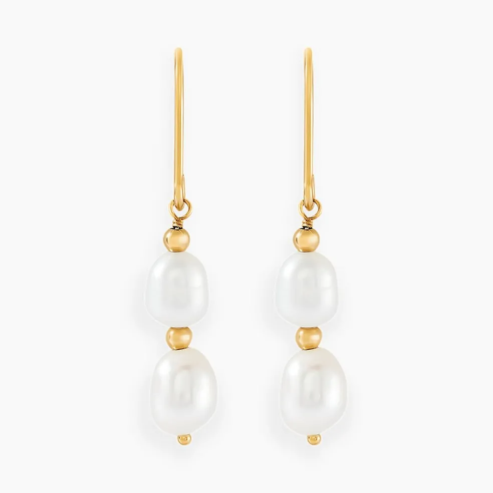 Boucles D'oreilles Pendantes Pearly Or Jaune Perle De Culture