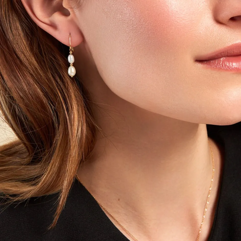 Boucles D'oreilles Pendantes Pearly Or Jaune Perle De Culture