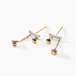 Boucles D'oreilles Pendantes Universe Or Jaune Améthyste Topaze Oxyde