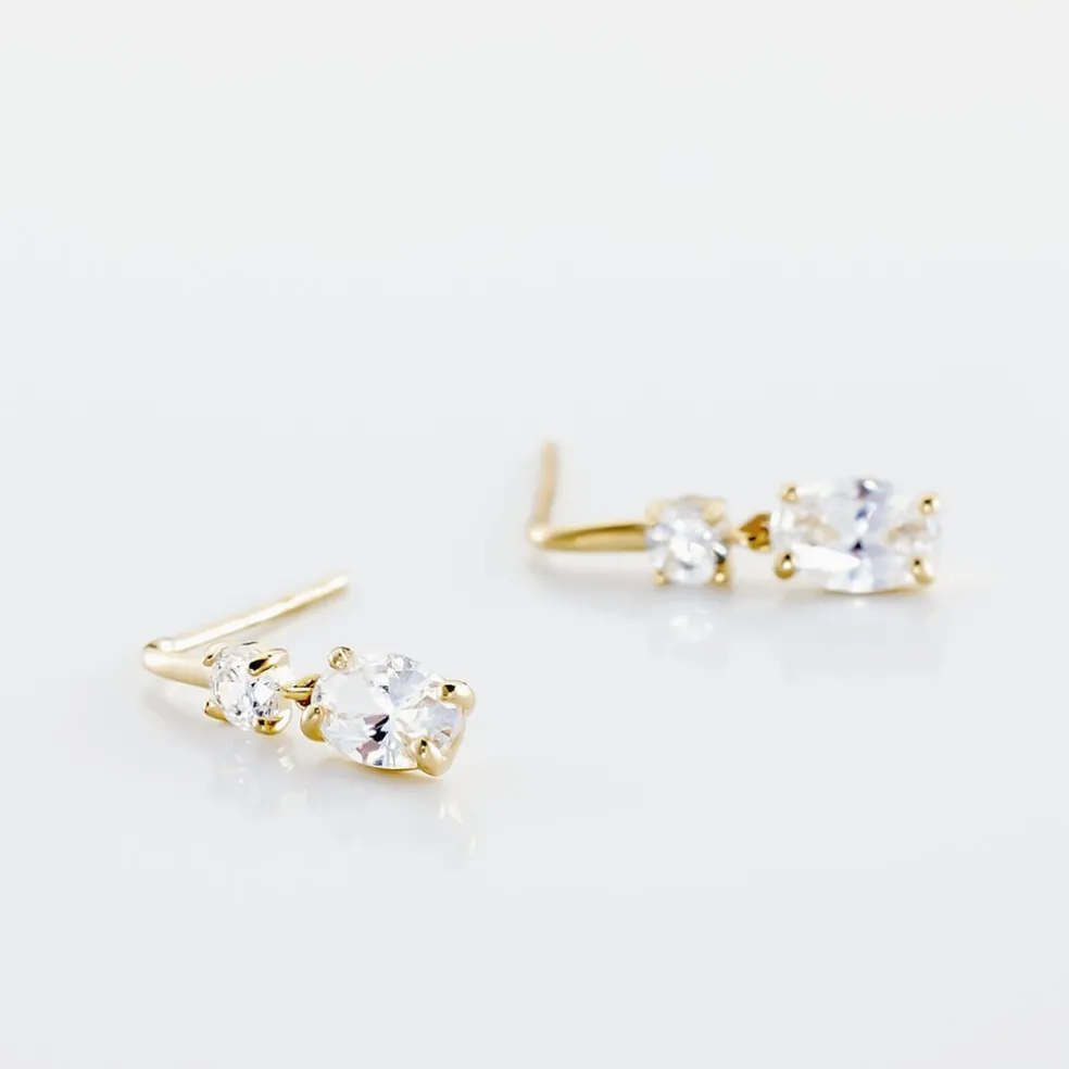 Boucles D'oreilles Pendantes Gulbeyaz Or Jaune Oxyde De Zirconium