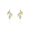Boucles D'oreilles Pendantes Edia Feuille Or Jaune Oxyde De Zirconium