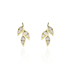 Boucles D'oreilles Pendantes Edia Feuille Or Jaune Oxyde De Zirconium