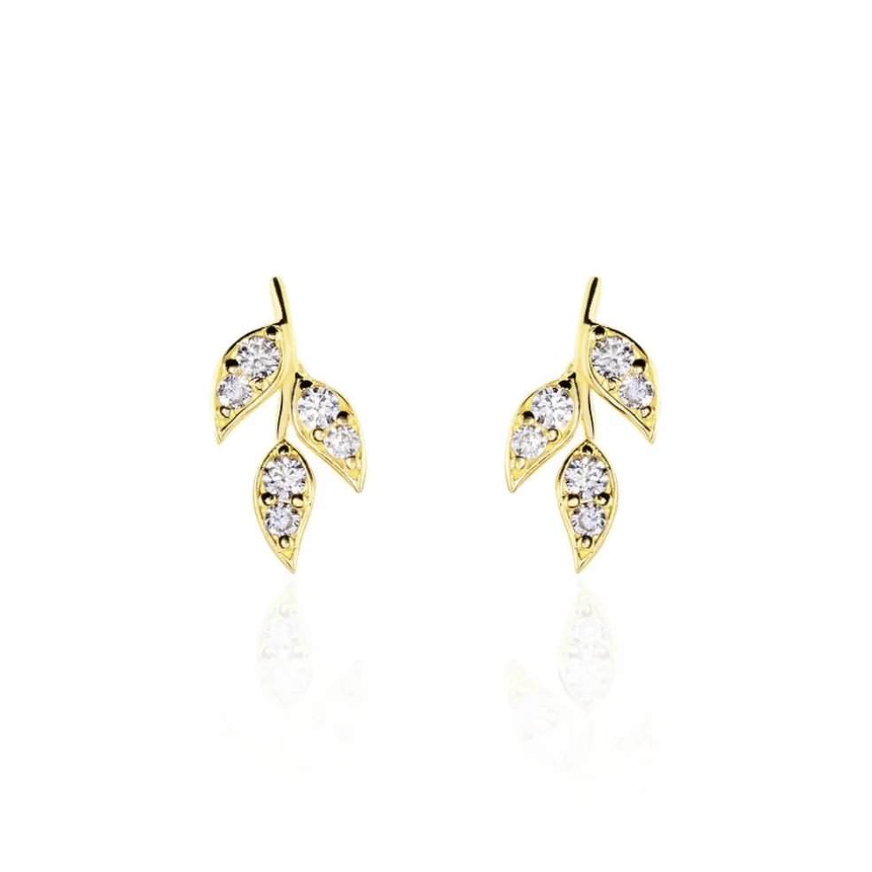 Boucles D'oreilles Pendantes Edia Feuille Or Jaune Oxyde De Zirconium