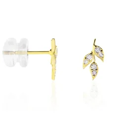 Boucles D'oreilles Pendantes Edia Feuille Or Jaune Oxyde De Zirconium