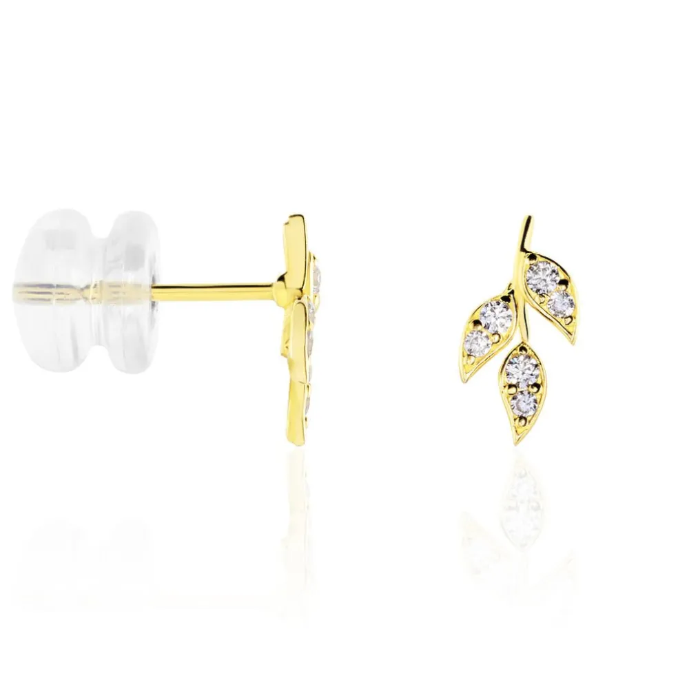 Boucles D'oreilles Pendantes Edia Feuille Or Jaune Oxyde De Zirconium
