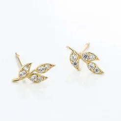 Boucles D'oreilles Pendantes Edia Feuille Or Jaune Oxyde De Zirconium
