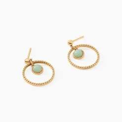 Boucles D'oreilles Pendantes Amalthea Plaqué Or Doré Aventurine Vert