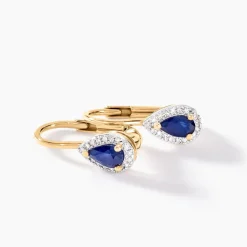 Boucles D'oreilles Pendantes Doorsie Or Jaune Saphir Et Diamant