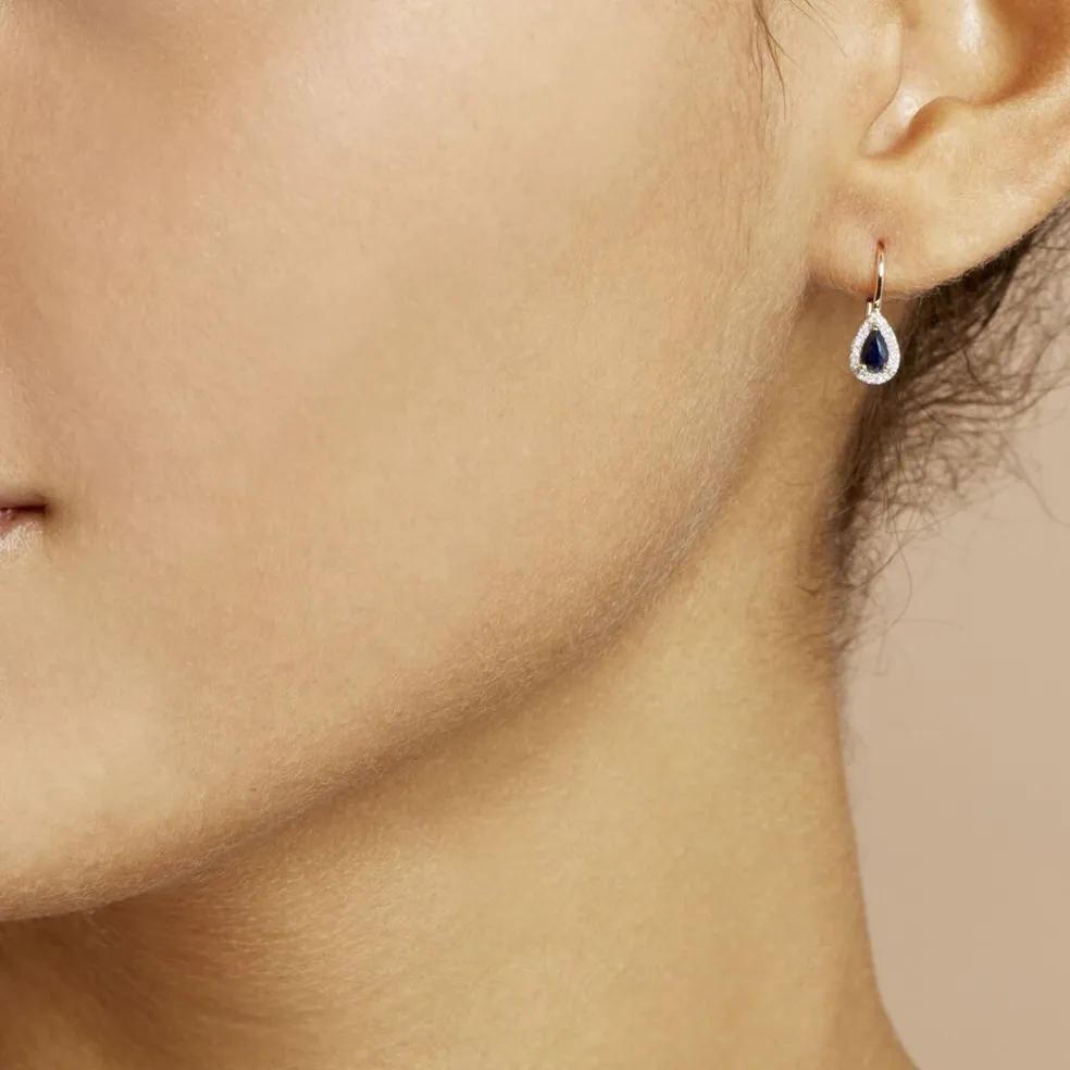 Boucles D'oreilles Pendantes Doorsie Or Jaune Saphir Et Diamant