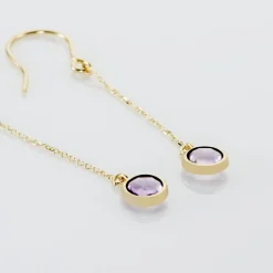 Boucles D'oreilles Pendantes Arenale Or Jaune Amethyste