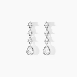 Boucles D'oreilles Pendantes Hida Argent Blanc Oxyde De Zirconium