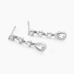 Boucles D'oreilles Pendantes Hida Argent Blanc Oxyde De Zirconium