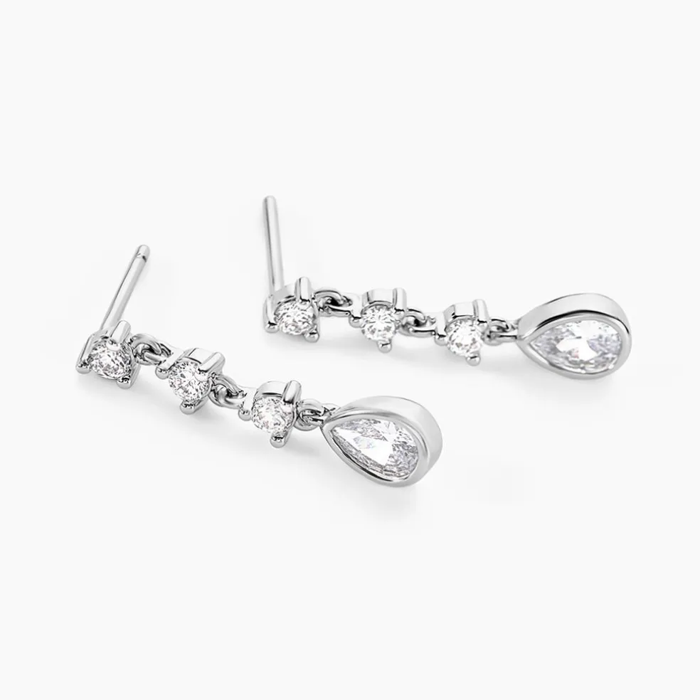 Boucles D'oreilles Pendantes Hida Argent Blanc Oxyde De Zirconium