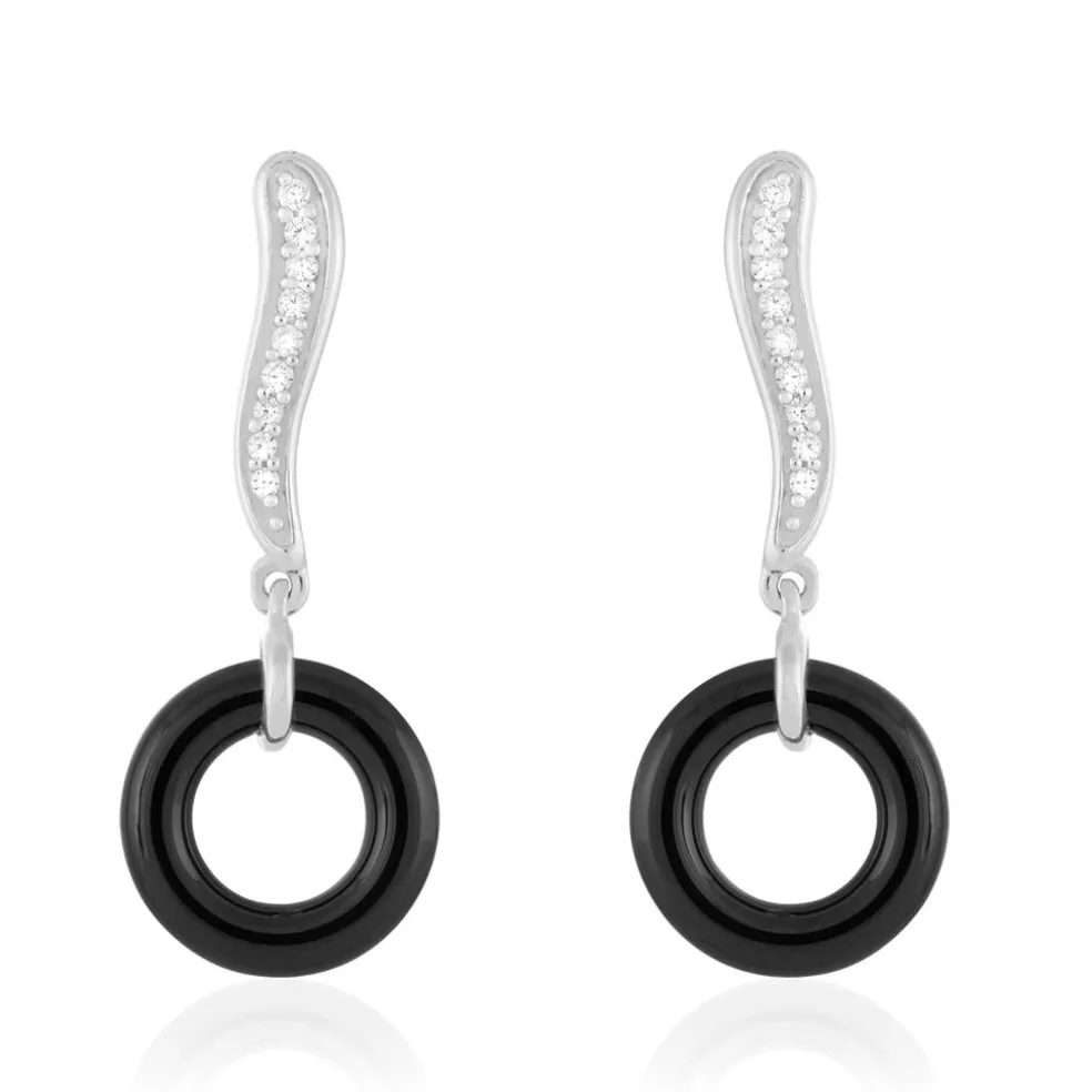 Boucles D'oreilles Pendantes Delphinia Argent Blanc Oxyde De Zirconium