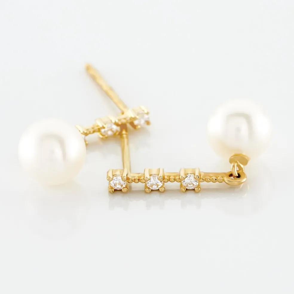 Boucles D'oreilles Pendantes Louise-marie Or Jaune Perle De Culture