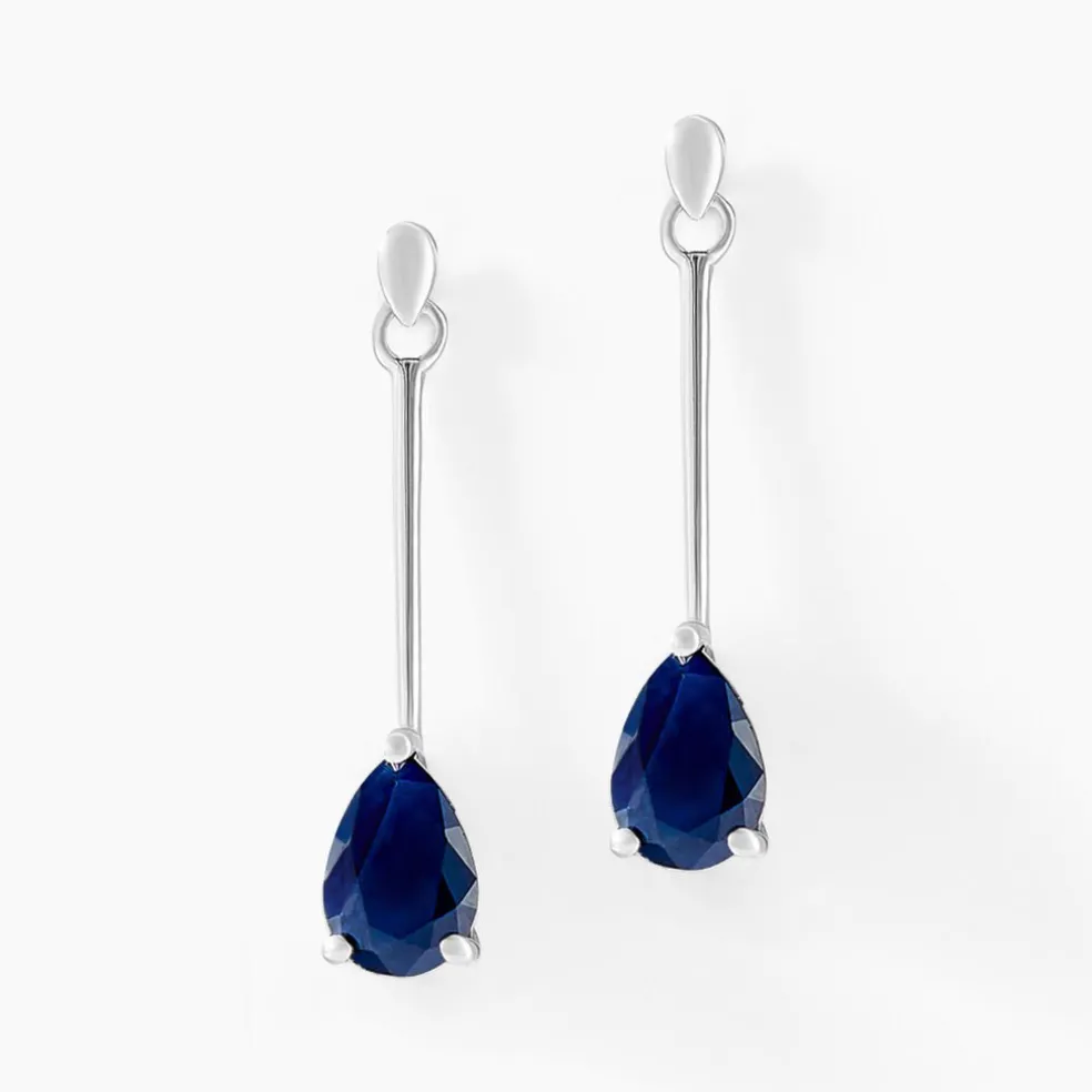 Boucles D'oreilles Pendantes Goutte Or Blanc Saphir