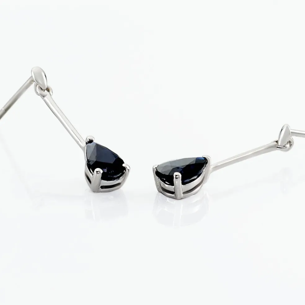 Boucles D'oreilles Pendantes Goutte Or Blanc Saphir