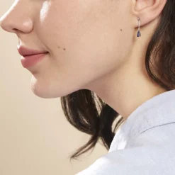 Boucles D'oreilles Pendantes Goutte Or Blanc Saphir