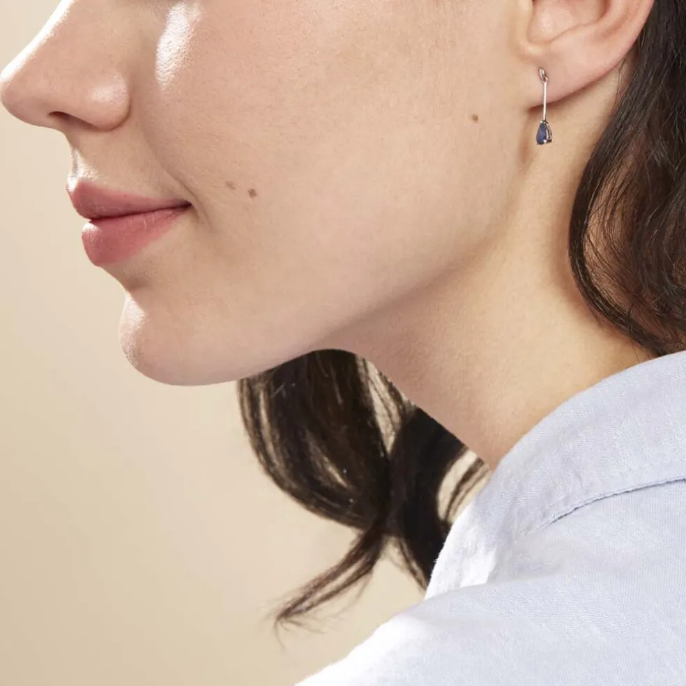 Boucles D'oreilles Pendantes Goutte Or Blanc Saphir