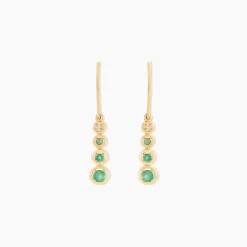 Boucles D'oreilles Pendantes Josephine Or Jaune Emeraude