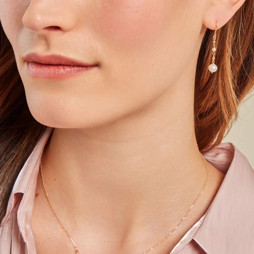 Boucles D'oreilles Pendantes Bindy Or Jaune Perle De Culture