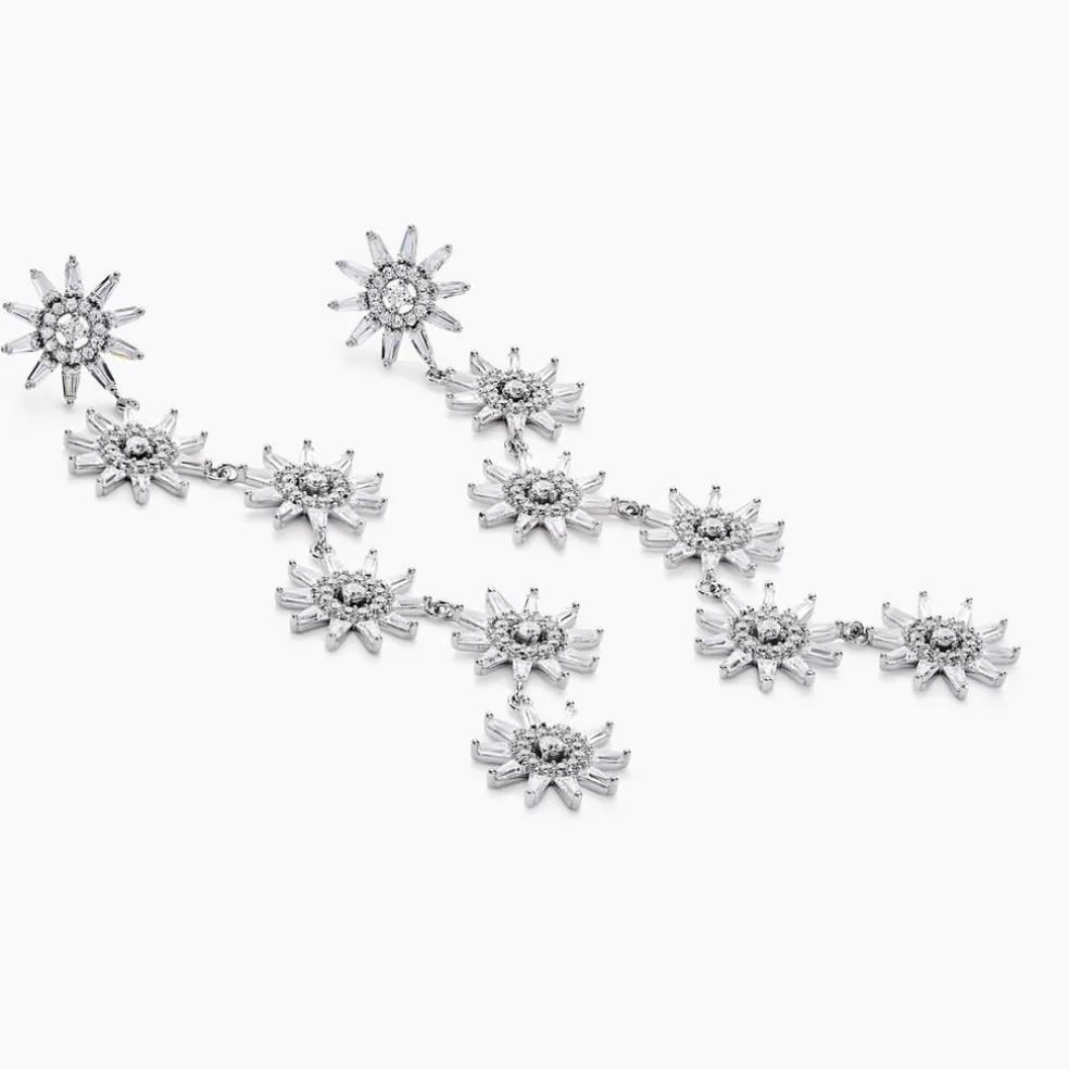 Boucles D'oreilles Pendantes Daisy Argent Blanc Oxyde De Zirconium