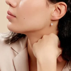 Boucles D'oreilles Pendantes Baroque Or Jaune Perle De Culture