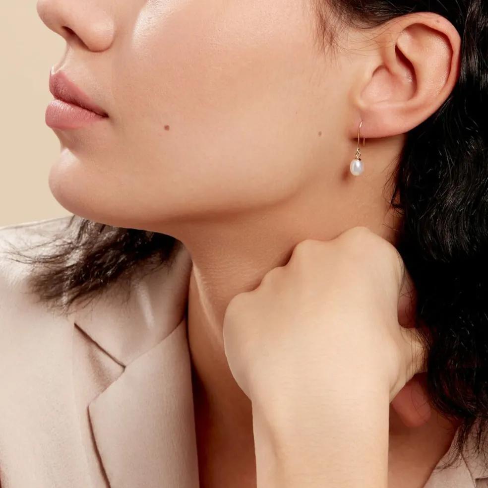 Boucles D'oreilles Pendantes Baroque Or Jaune Perle De Culture