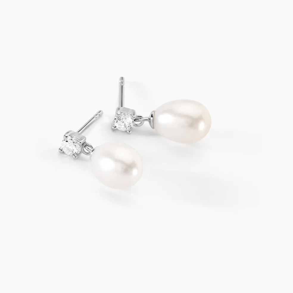 Boucles D'oreilles Pendantes Dolores Argent Perle De Culture Et Oxyde