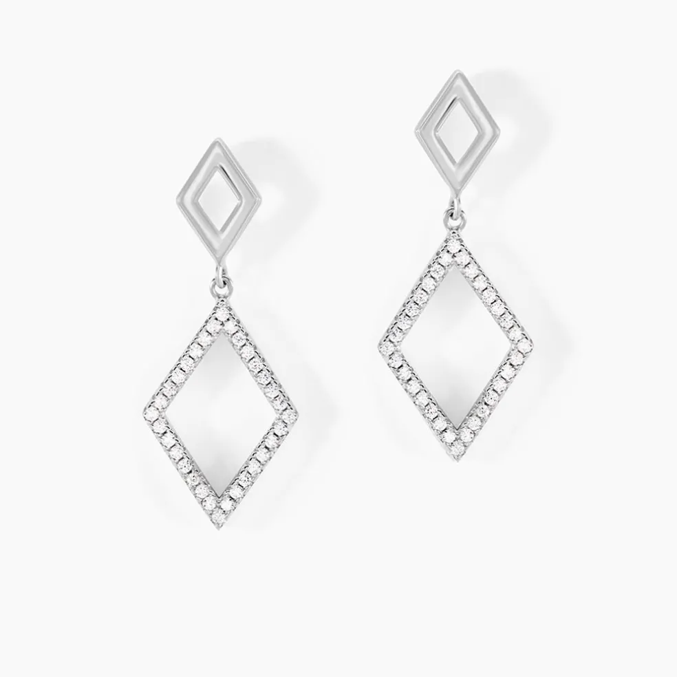 Boucles D'oreilles Pendantes Sounia Argent Blanc Oxyde De Zirconium