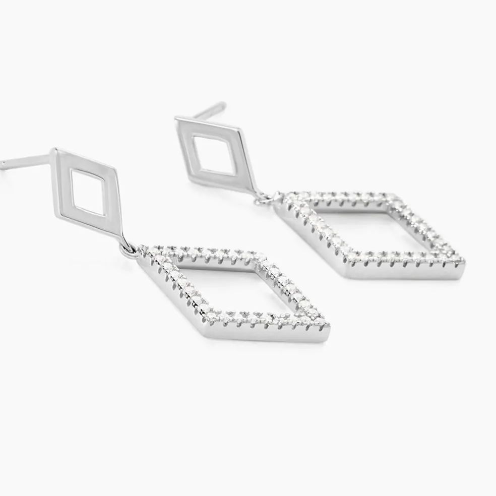 Boucles D'oreilles Pendantes Sounia Argent Blanc Oxyde De Zirconium
