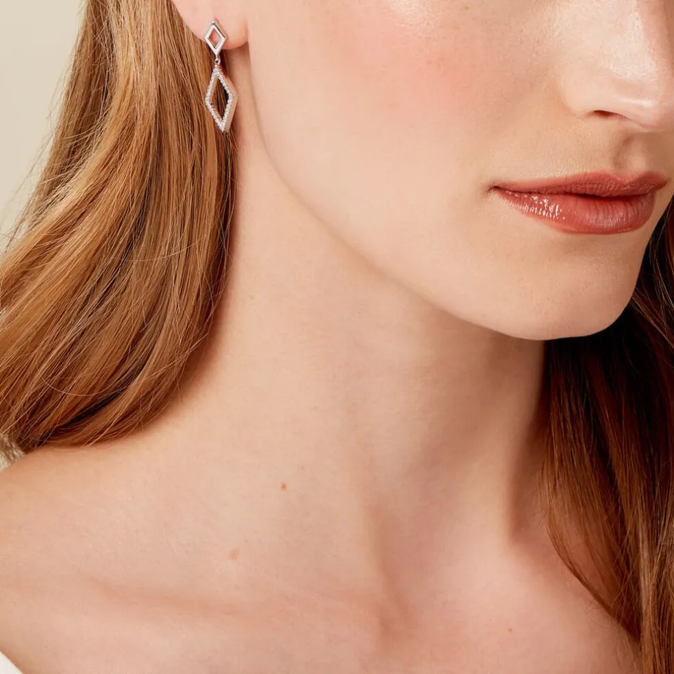 Boucles D'oreilles Pendantes Sounia Argent Blanc Oxyde De Zirconium