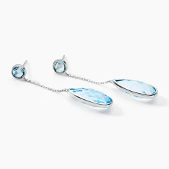 Boucles D'oreilles Pendantes Denis Or Blanc Topaze