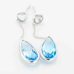 Boucles D'oreilles Pendantes Denis Or Blanc Topaze