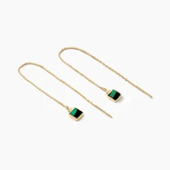 Boucles D'oreilles Pendantes Caron Or Jaune Malachite