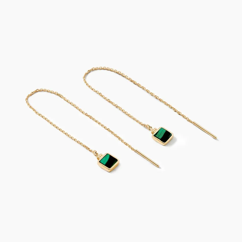 Boucles D'oreilles Pendantes Caron Or Jaune Malachite