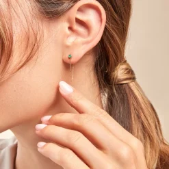 Boucles D'oreilles Pendantes Esmerald Rendez-vous Or Jaune Emeraude